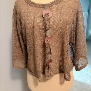 Noelle Taupe Open-Weave Button Cardigan